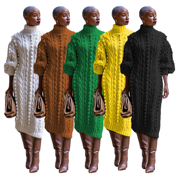 Turtleneck Side Split Maxi Sweater Dress