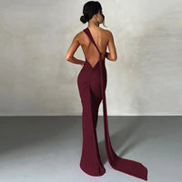 Oblique Shoulder Backless Maxi Dress