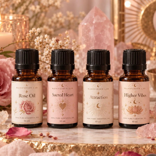 Manifested Lab 10 mL essential oils: Rose Oil, Sacred Heart, Attraction and Higher Vibes