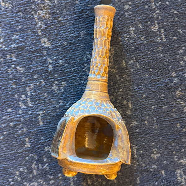 Manifested Pottery 3 - handmade tan and blue incense chimney burner