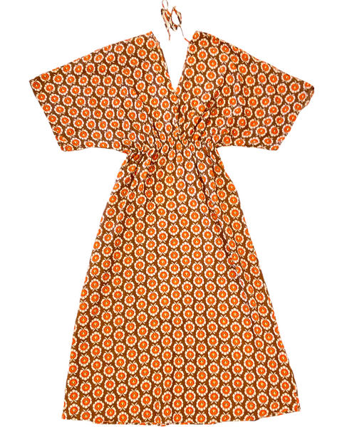 Dress- orange and brown V neck midi