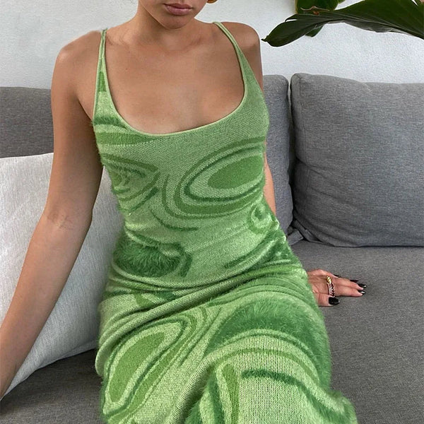 Bodycon Dress Women Green- Sexy Sleeveless Spaghetti Strap Beach Midi Dresses Party