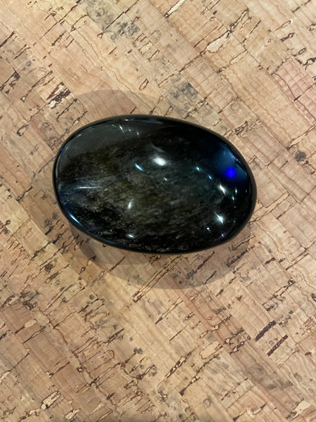 Golden sheen obsidian palm stone small