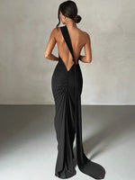 Oblique Shoulder Backless Maxi Dress