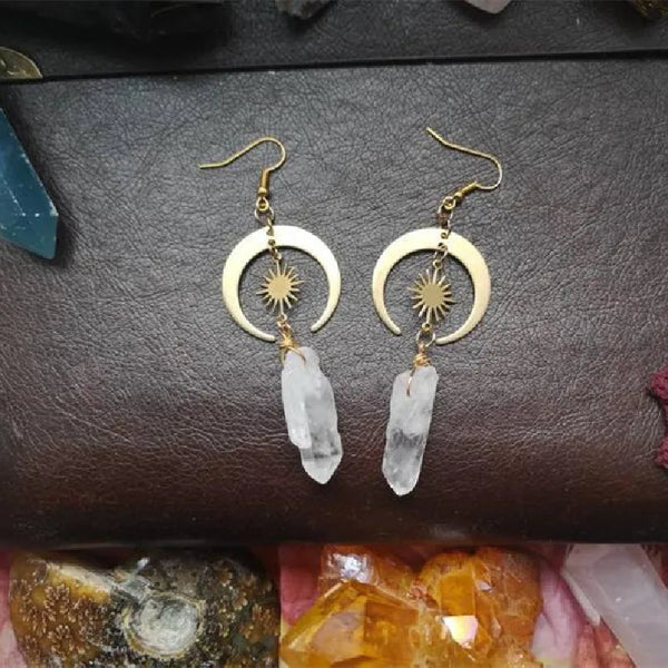 Arwen Sun&Moon White Crystal Quartz Hippie Earrings