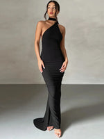 Oblique Shoulder Backless Maxi Dress